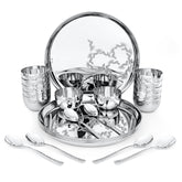 FnS Motif 24 pcs Stainless Steel Dinner (6 Thali, 12 Katori (Bowl), 6 Dinner Spoon)
